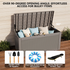 120 gallon light brown outdoor storage box with soft close hydraulic struts and lockable lid