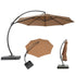 10 ft cantilever patio umbrella shown open, top view and folded