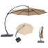 Light beige 10 ft cantilever patio umbrella shown open and folded