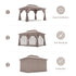 Outdoor gazebo with patio furniture arranged beneath the canopy