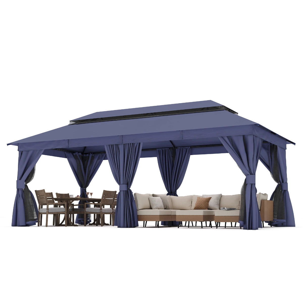 10 x 20 backyard gazebo with full-length curtains