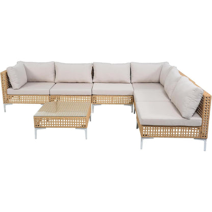 Yardgrace 4-Piece Wicker Patio Furniture Set, Sectional Sofa with Glass Coffee Table & Large Storage Box, Couch, Outdoor Conversation Set with Thick Blue Cushions