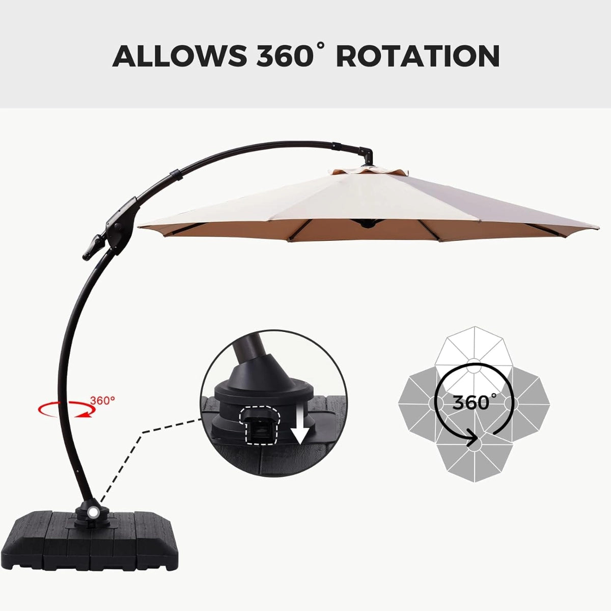 11' Aluminum Cantilever Patio Umbrella with 360° Rotation