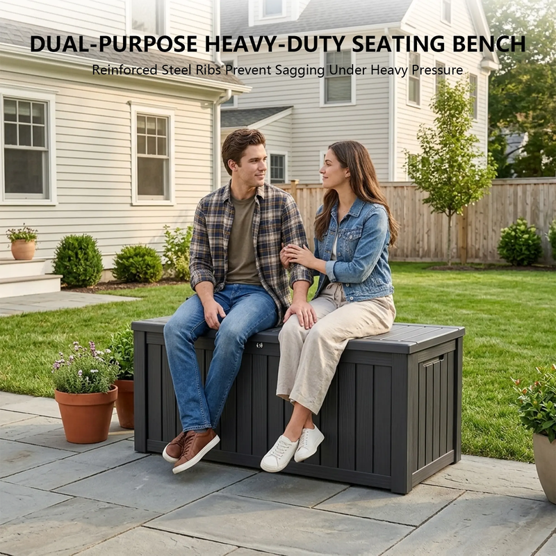 150 gallon black polypropylene resin deck box with waterproof, UV resistant and weather resistant design