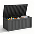 150 gallon black resin deck box with lid, large outdoor storage container for patio and backyard