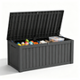150 gallon black resin deck box with lid, large outdoor storage container for patio and backyard