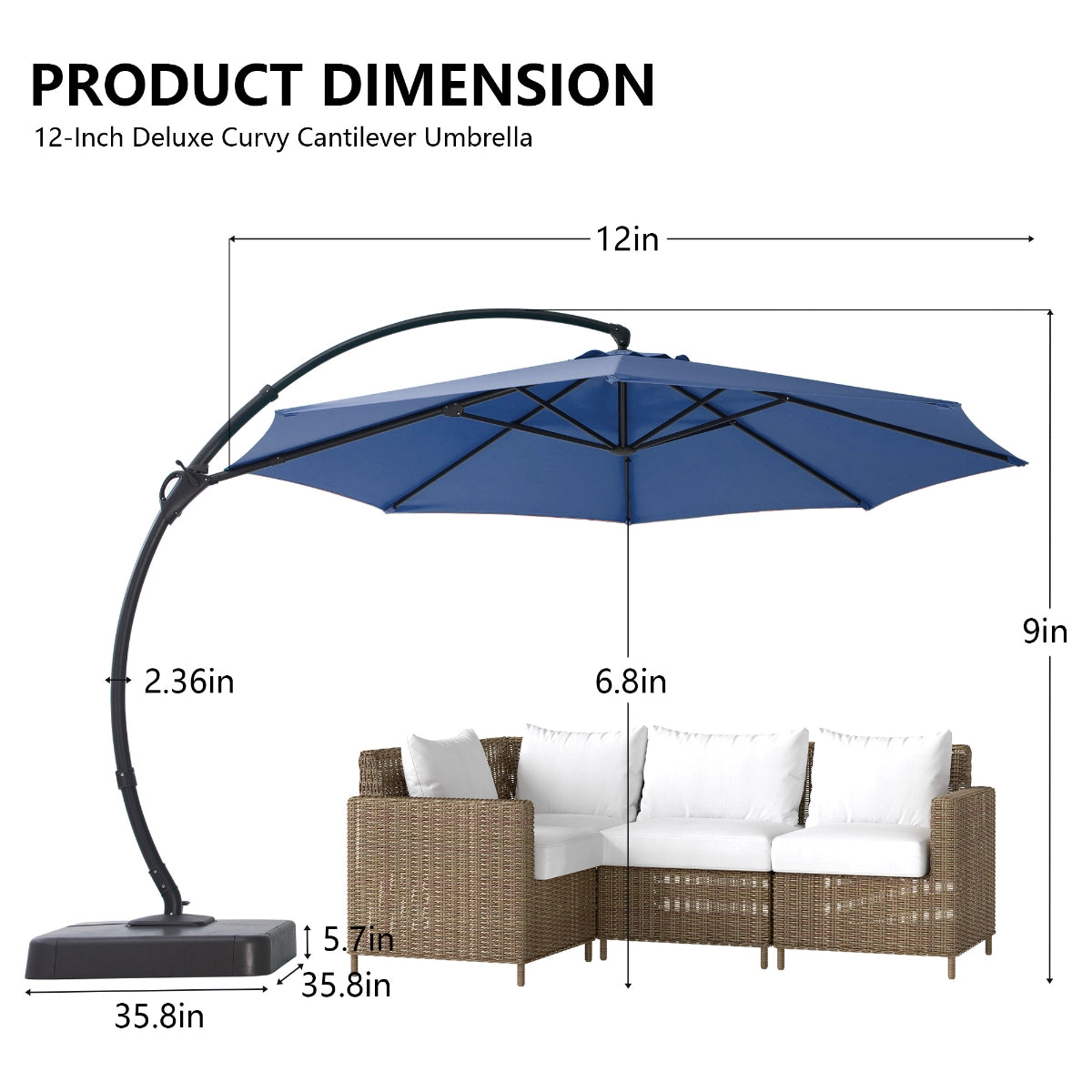 12' Deluxe Cantilever Patio Umbrella for Large Outdoor Spaces