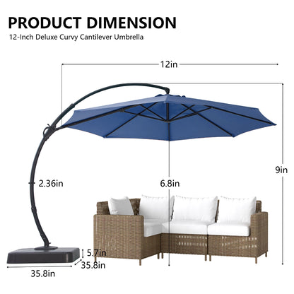 12' Deluxe Cantilever Patio Umbrella for Large Outdoor Spaces
