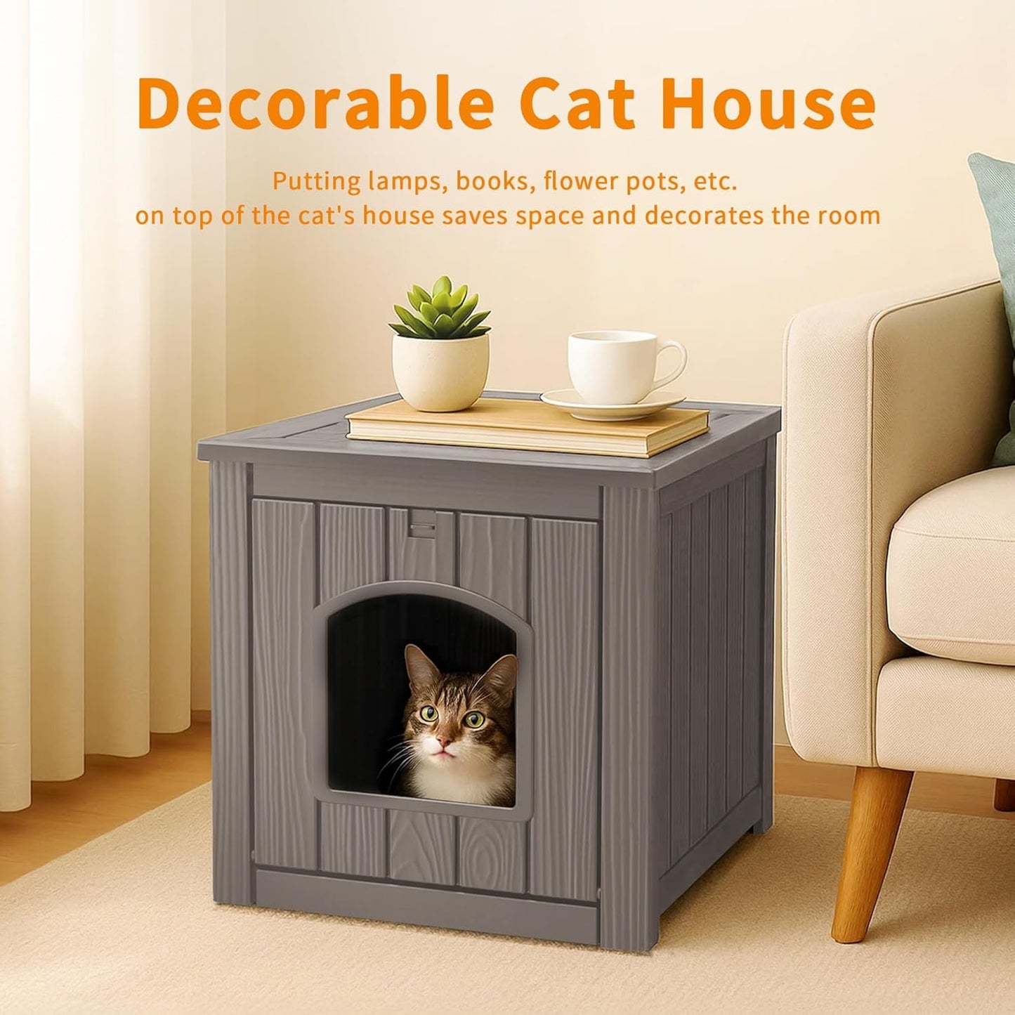 Yardgrac Outdoor Cat House - Weatherproof Resin Cat Houses for Outdoor Cats, Durable & Insulated Shelter for Garden, Patio, or Backyard