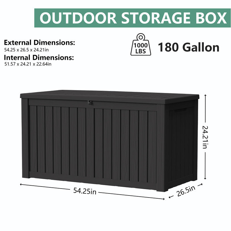 Waterproof resin deck box with 150 gallon capacity for patio, garden, and backyard storage