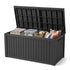 230 gallon black outdoor storage box with lid, large resin deck box for patio and garden storage