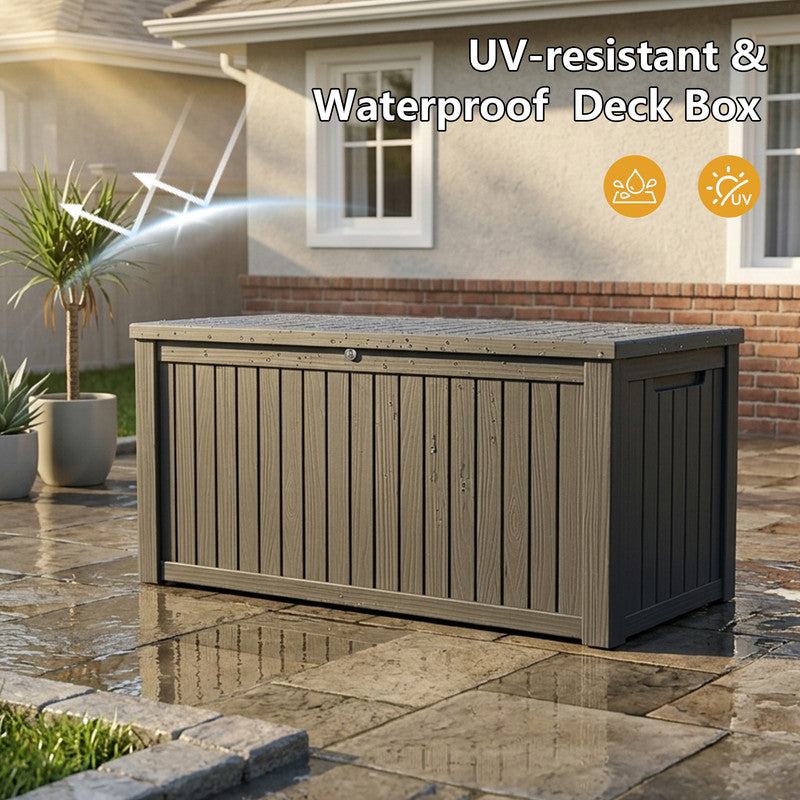 230 gallon black outdoor storage box with waterproof resin design for patio and backyard