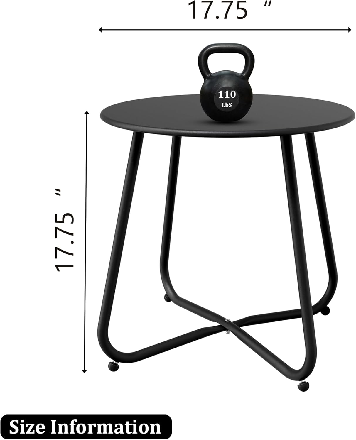 Patio Side Table Waterproof Round Metal Steel Weather Resistant Portable Outdoor and Indoor End Table for Garden Balcony Yard