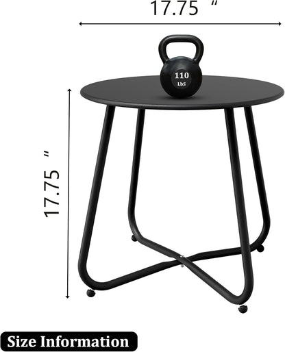 Patio Side Table Waterproof Round Metal Steel Weather Resistant Portable Outdoor and Indoor End Table for Garden Balcony Yard