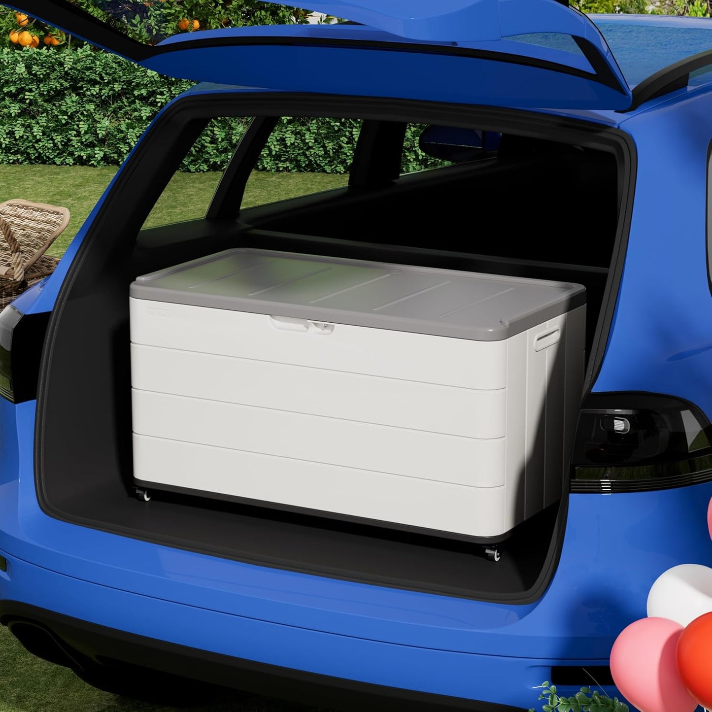 100GAL PRO Wheeled European Deck Box - Resin Mobile Outdoor Storage Box with Wheels - for Patio, Garage & Poolside, Easy assembly Organize - Lockable & Waterproof