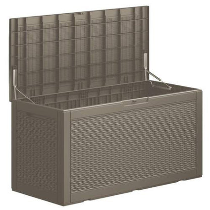 100 Gallon Outdoor Storage Box, Resin Deck Box, Waterproof , Lockable, UV-Resistant, Coffee