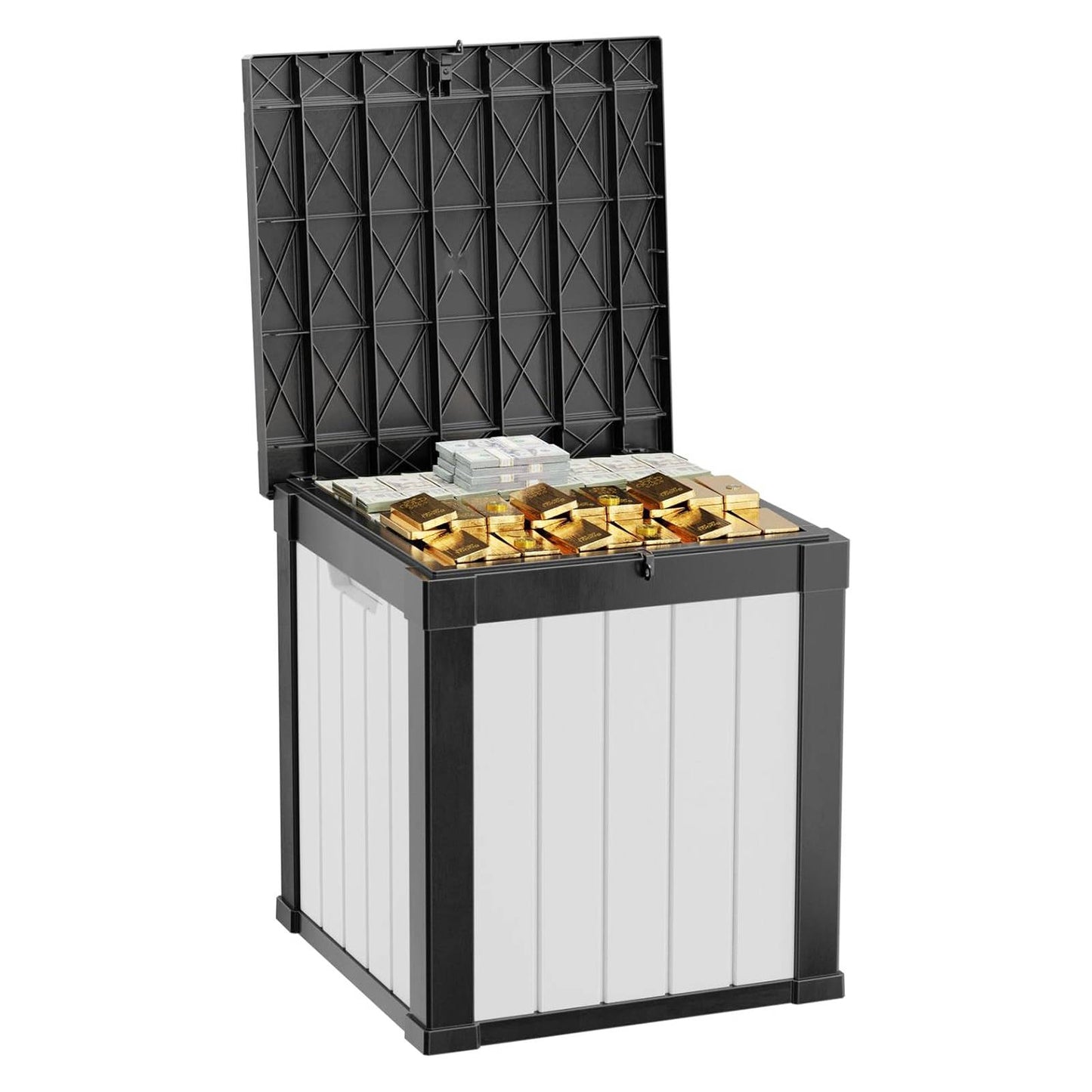 50 Gallon Outdoor Storage Box, Resin Deck Box, Waterproof , Lockable, UV-Resistant, Coffee