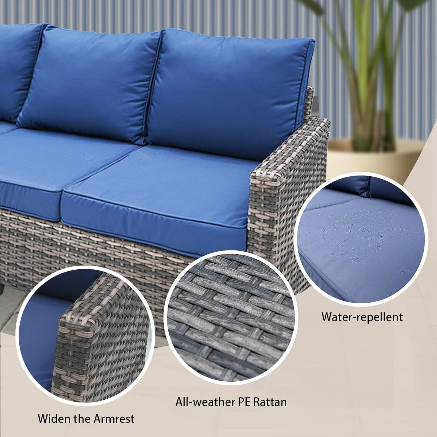 【Flash Sale】Yardgrace 3 Seats Outdoor Patio Furniture Set, Patio Sofa with High Curvy Back, All Weather Wicker Patio Couch, Premium Outdoor Sofa with Brown Wicker and Thick Cushions for Garden, Backyard, Porch