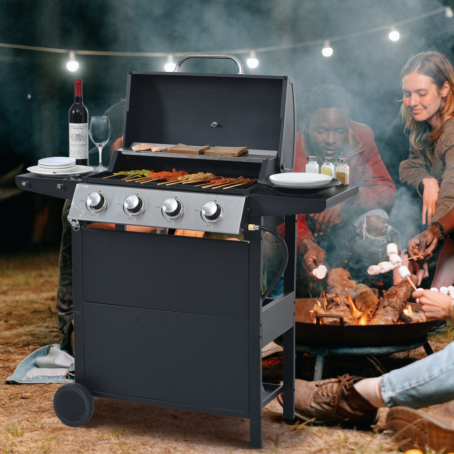 Propane Gas Grill with 4 Stainless Steel Burners 34,000 BTUs Black