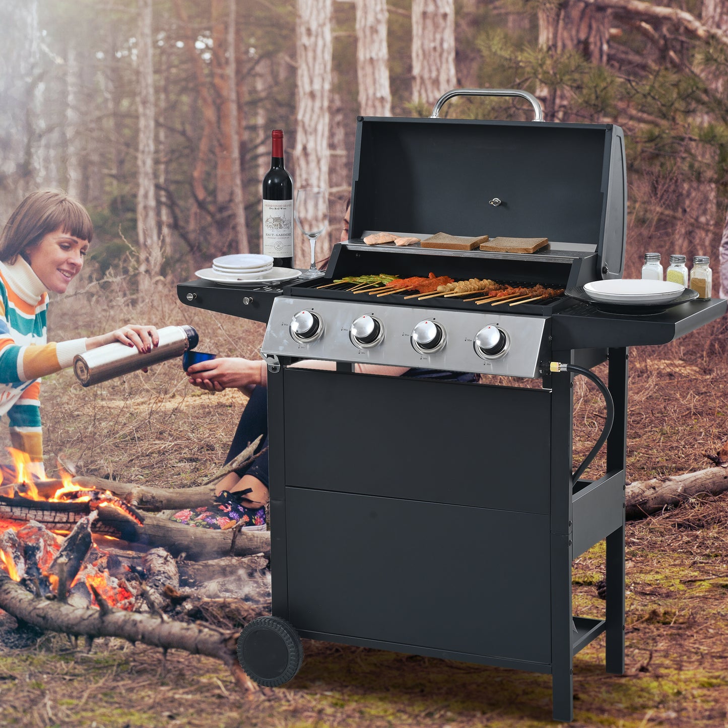 Propane Gas Grill with 4 Stainless Steel Burners 34,000 BTUs Black