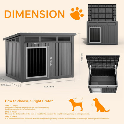 Yardgrace Dog House for Both Indoor and Outdoor with Weatherproof Roof Removable Floors for Medium to Large Dogs Interior Space (Black, Large (42.87 * 32.95 * 31.61''))