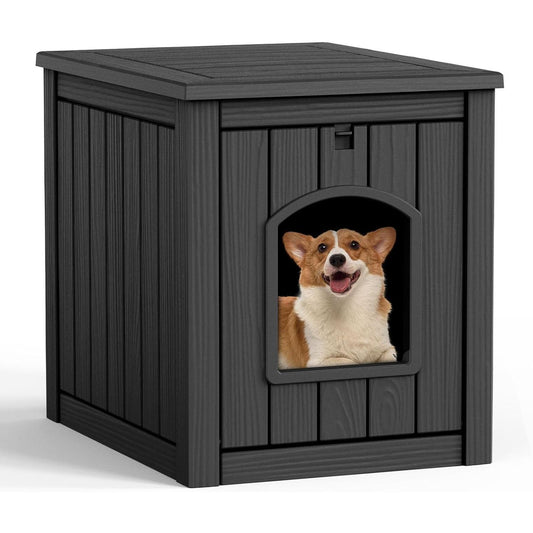 Yardgrace Outdoor Indoor Dog House,Resin Material Ventilate Waterproof Added to The Bottom,Multi-Functional Pet House for Small to Medium Dog(Black, Medium)