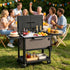 Large outdoor beverage cooler cart with ice storage, drinks, and serving shelves for backyard entertaining
