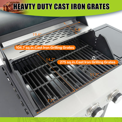 Gas Grill, 4 Burner/Silver BBQ Propane Gas Grill