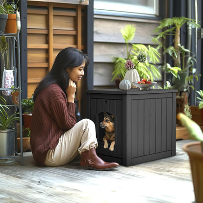 Yardgrace Outdoor Indoor Dog House,Resin Material Ventilate Waterproof Added to The Bottom,Multi-Functional Pet House for Small to Medium Dog(Black, Medium)