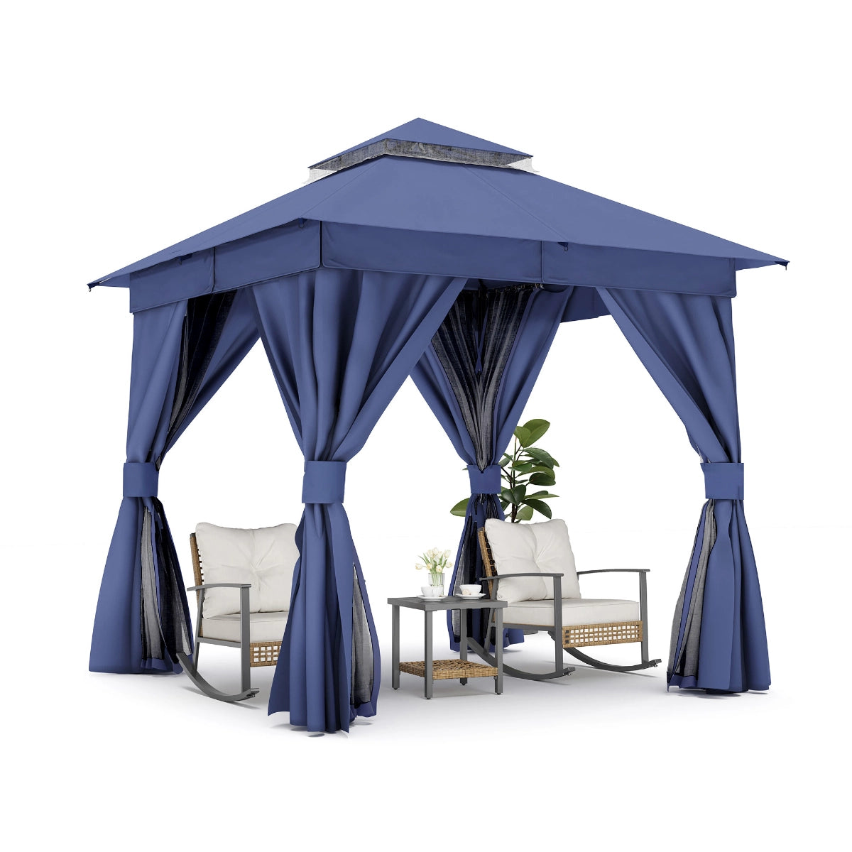 8' x 8' Soft-Top Patio Gazebo with Mosquito Netting & Privacy Curtains
