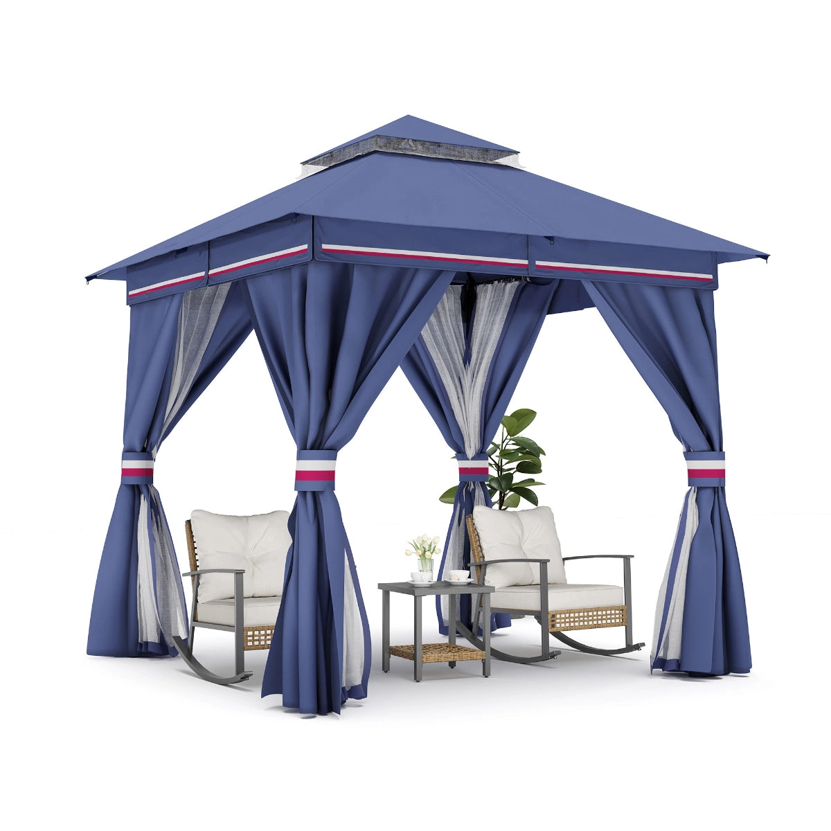 8' x 8' Soft-Top Patio Gazebo with Mosquito Netting & Privacy Curtains