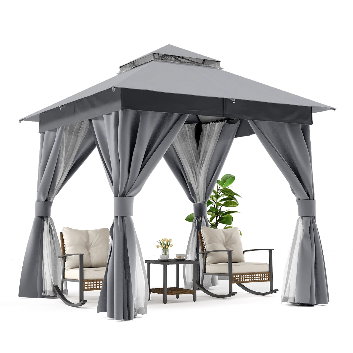 8' x 8' Soft-Top Patio Gazebo with Mosquito Netting & Privacy Curtains
