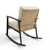 Woven rattan rocking chair shown from the rear angle