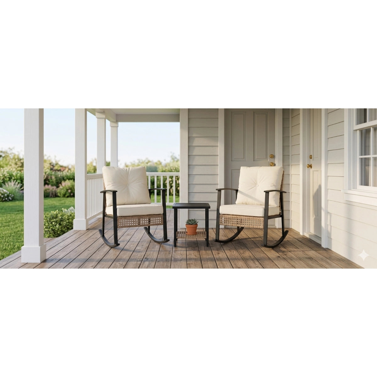 3-Piece Woven Rattan Rocking Chair Set