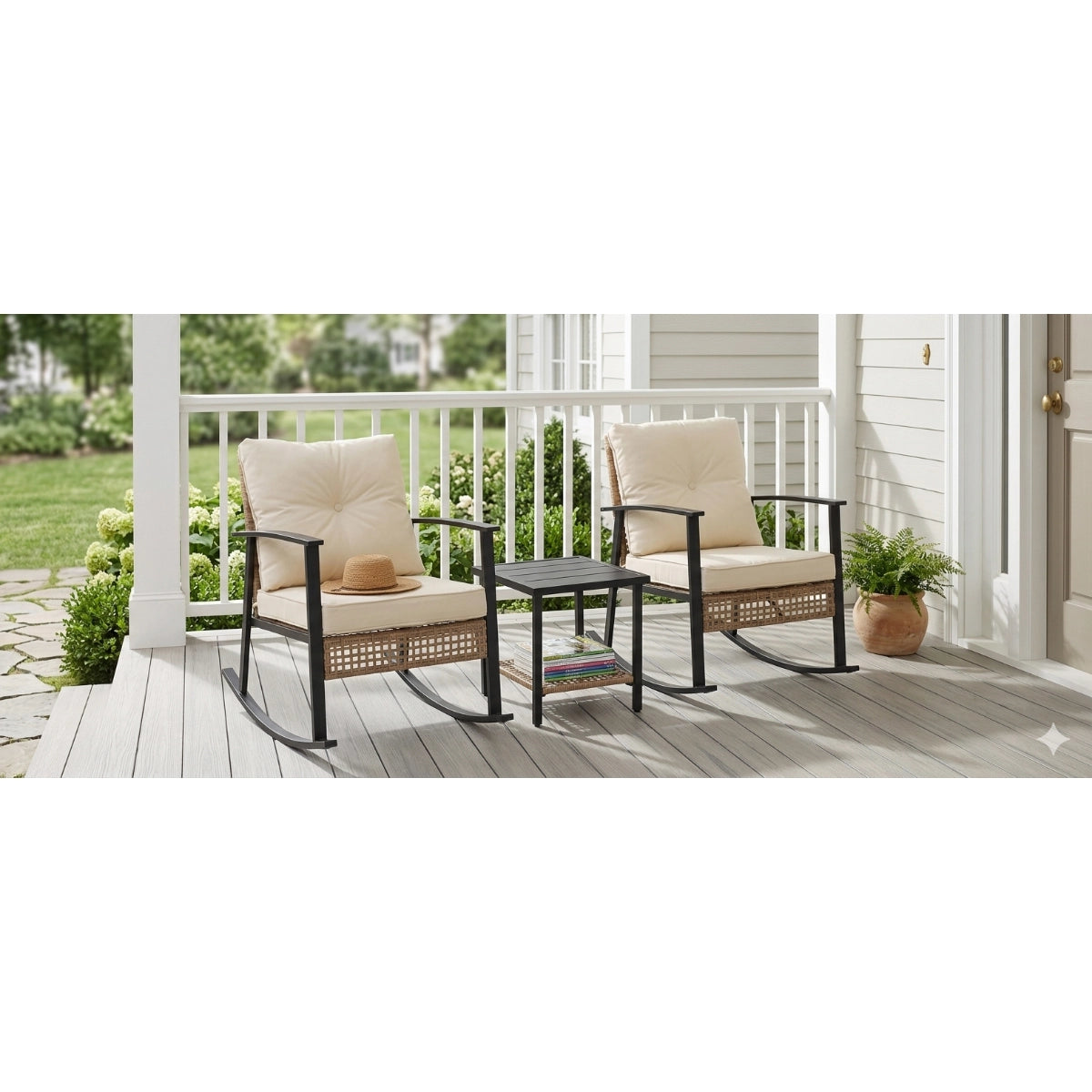 3-Piece Woven Rattan Rocking Chair Set