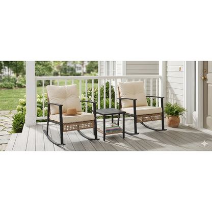 3-Piece Woven Rattan Rocking Chair Set