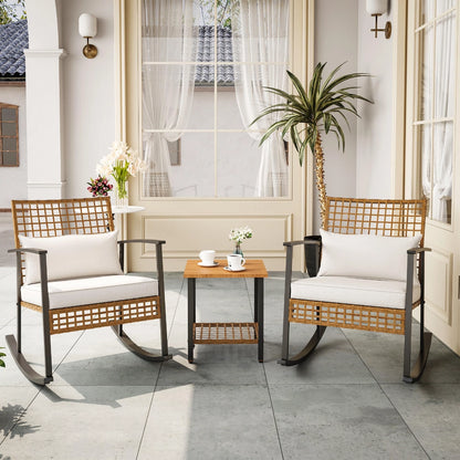3-Piece Woven Rattan Rocking Chair Set