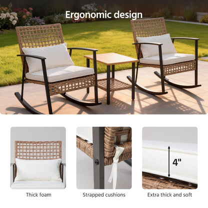 3-Piece Woven Rattan Rocking Chair Set