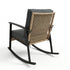 Single woven rattan rocking chair shown from the back