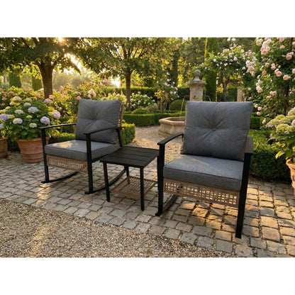3-Piece Woven Rattan Rocking Chair Set