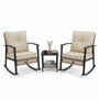3-piece rattan rocking chair set with two cushioned chairs and side table
