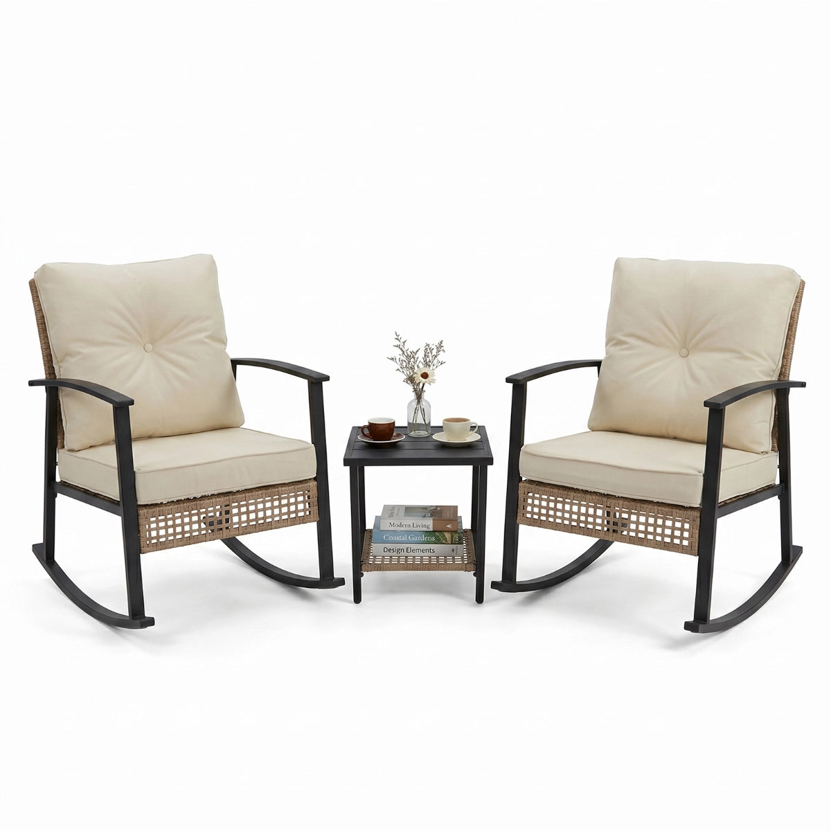 3-Piece Woven Rattan Rocking Chair Set