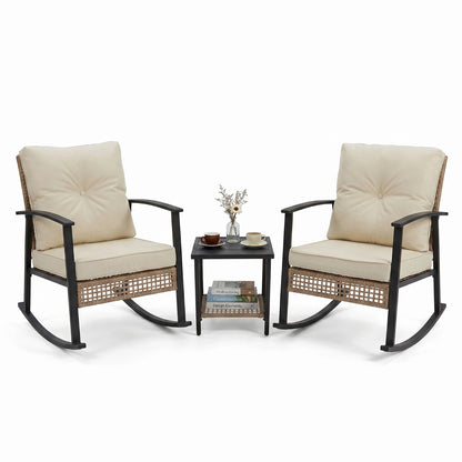 3-Piece Woven Rattan Rocking Chair Set