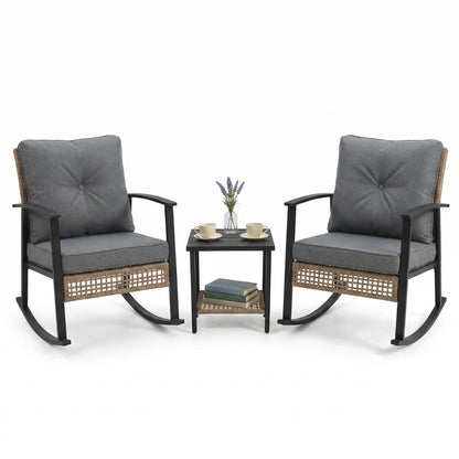 3-Piece Woven Rattan Rocking Chair Set