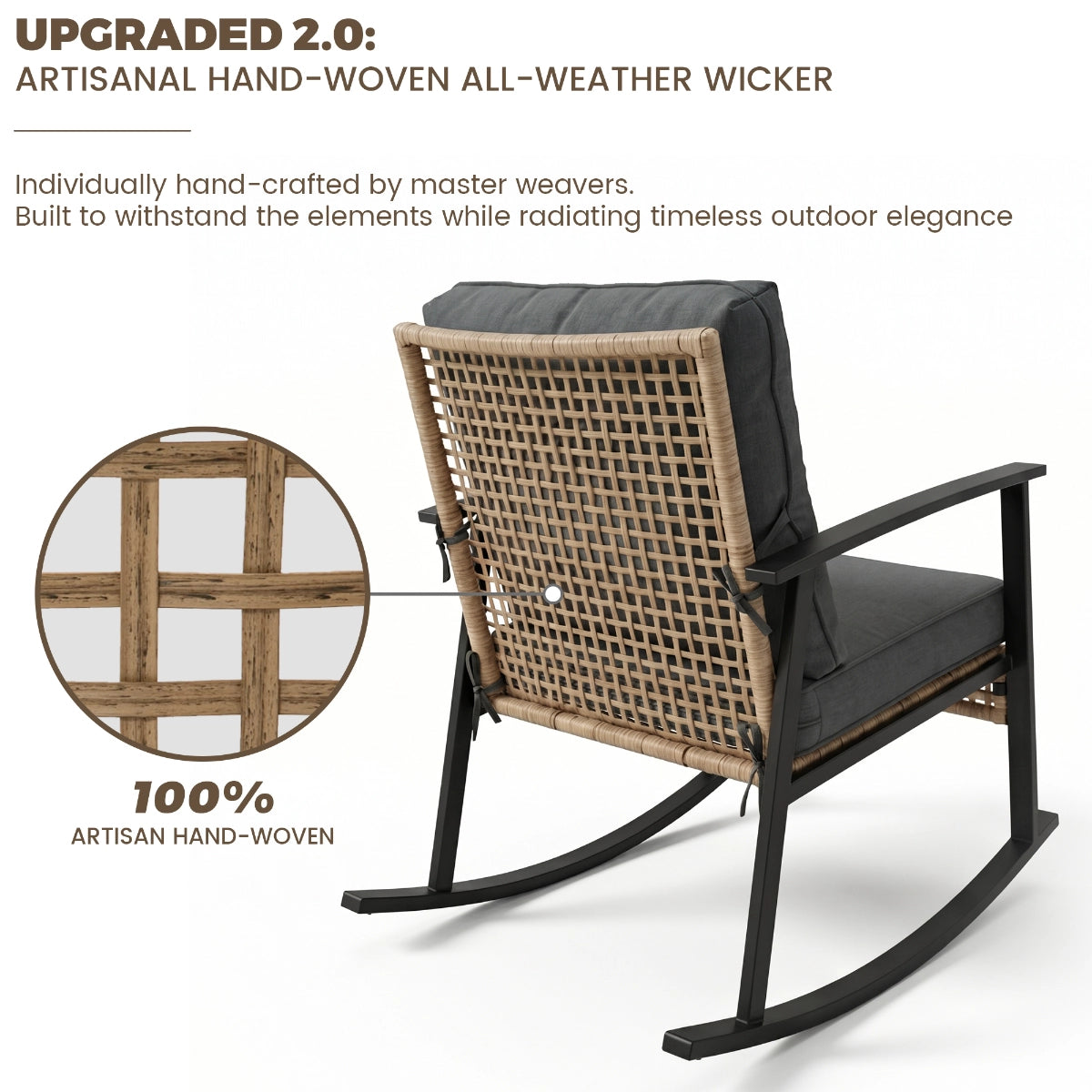 3-Piece Woven Rattan Rocking Chair Set