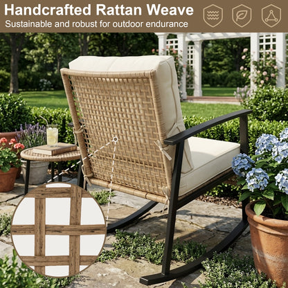 3-Piece Woven Rattan Rocking Chair Set