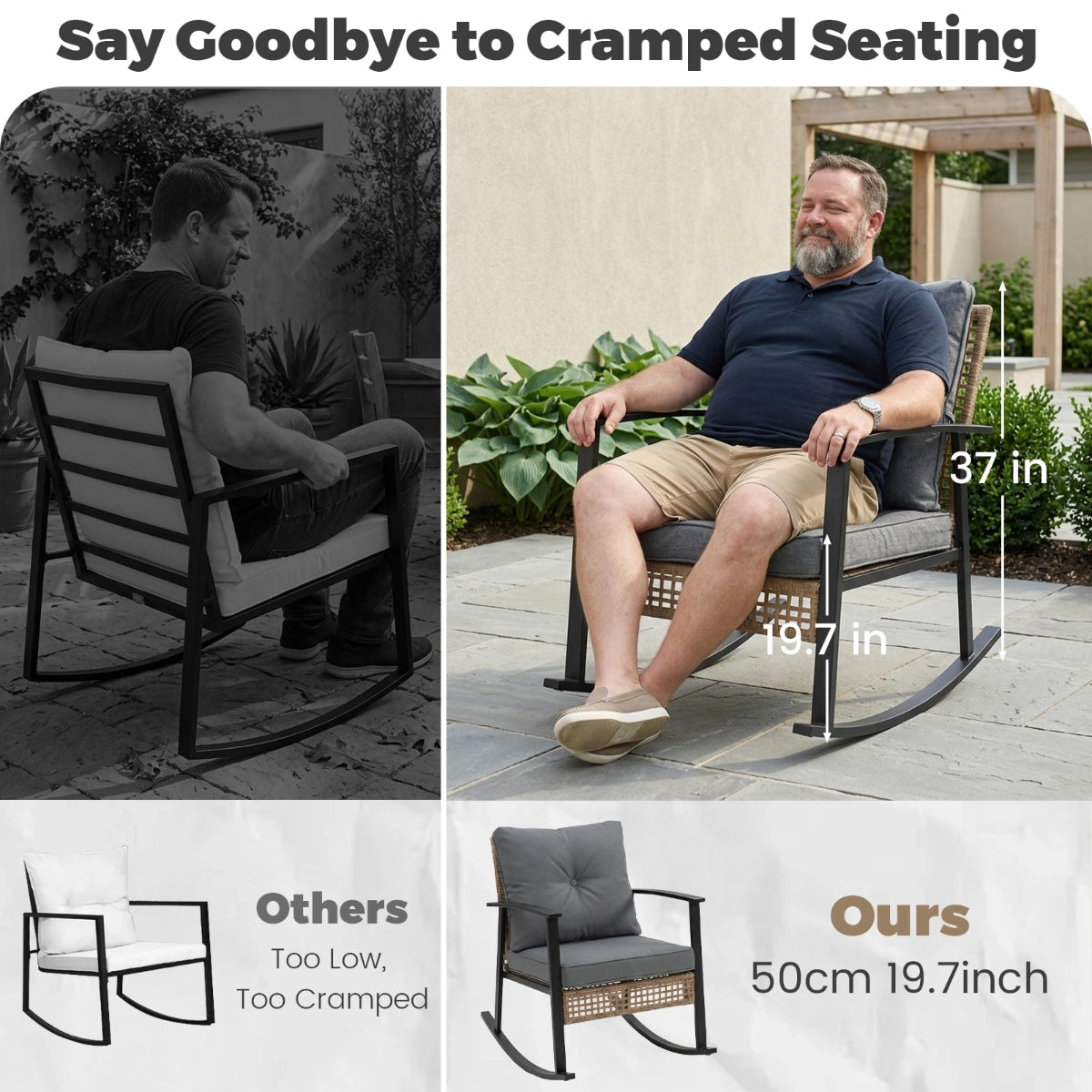 3-Piece Woven Rattan Rocking Chair Set
