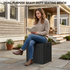 35 gallon black outdoor storage bench box with reinforced seat lid for patio seating and storage