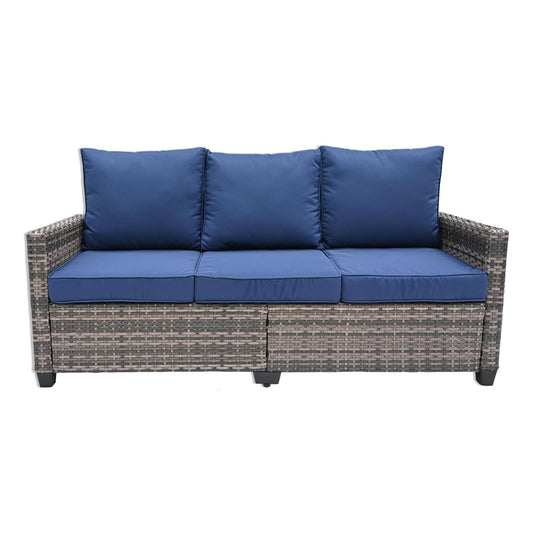 【Flash Sale】Yardgrace 3 Seats Outdoor Patio Furniture Set, Patio Sofa with High Curvy Back, All Weather Wicker Patio Couch, Premium Outdoor Sofa with Brown Wicker and Thick Cushions for Garden, Backyard, Porch