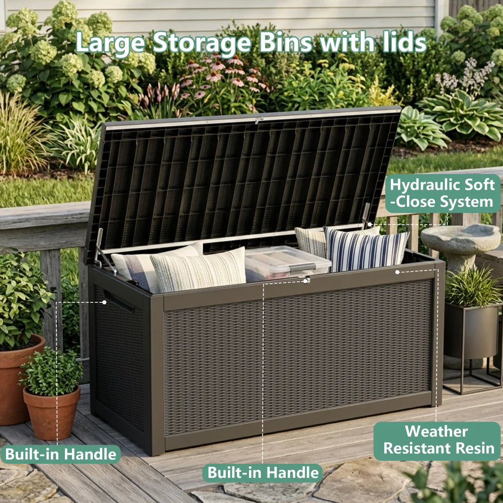Outdoor Storage Box with Hydraulic Lid Support System